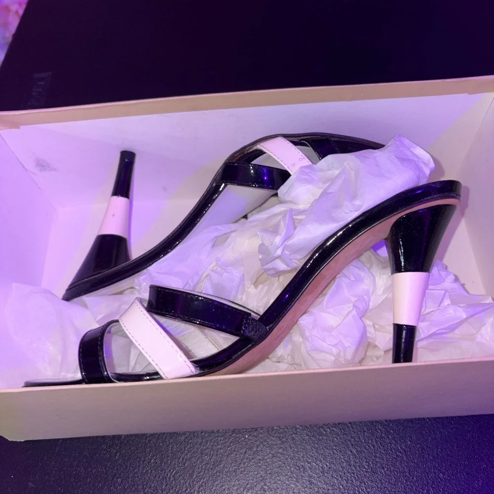 Michael Kors Costanzo Black White Patent Mule Heels Size 7.5